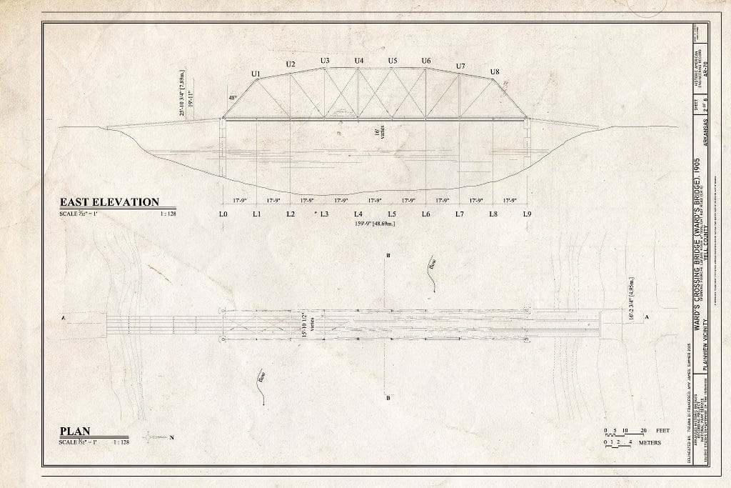 Blueprint East Elevation, Plan - Ward's Crossing Bridge, Spanning Fourche Lafave River at Sunlight Bay Road (CR 8), Plainview, Yell County, AR