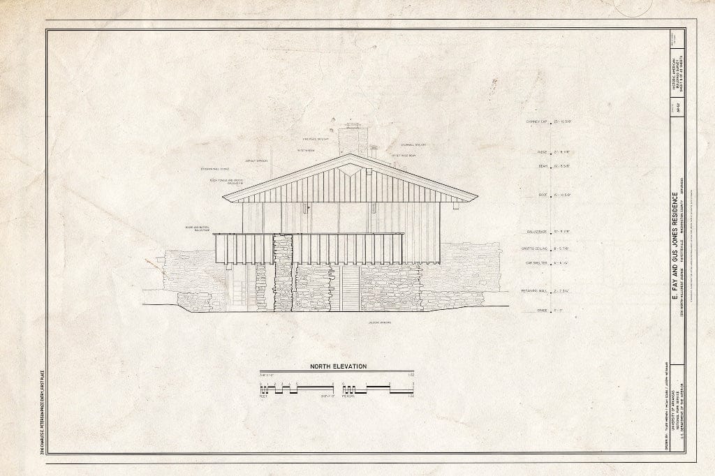 Blueprint North Elevation - E. Fay & Gus Jones House, 1330 North Hillcrest Avenue, Fayetteville, Washington County, AR