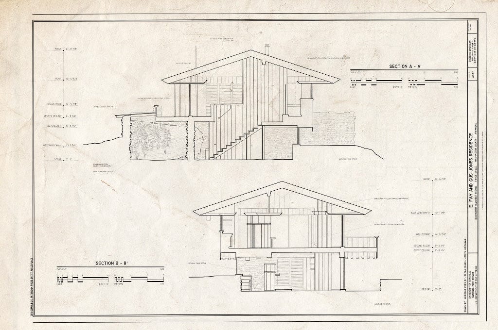 Blueprint Sections - E. Fay & Gus Jones House, 1330 North Hillcrest Avenue, Fayetteville, Washington County, AR