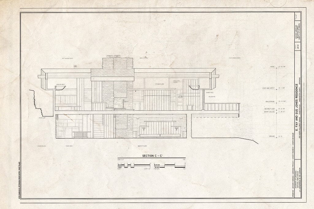 Blueprint Section - E. Fay & Gus Jones House, 1330 North Hillcrest Avenue, Fayetteville, Washington County, AR