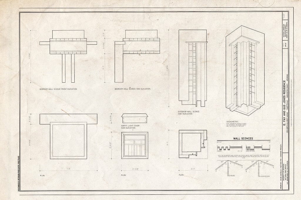 Blueprint Wall Sconces - E. Fay & Gus Jones House, 1330 North Hillcrest Avenue, Fayetteville, Washington County, AR