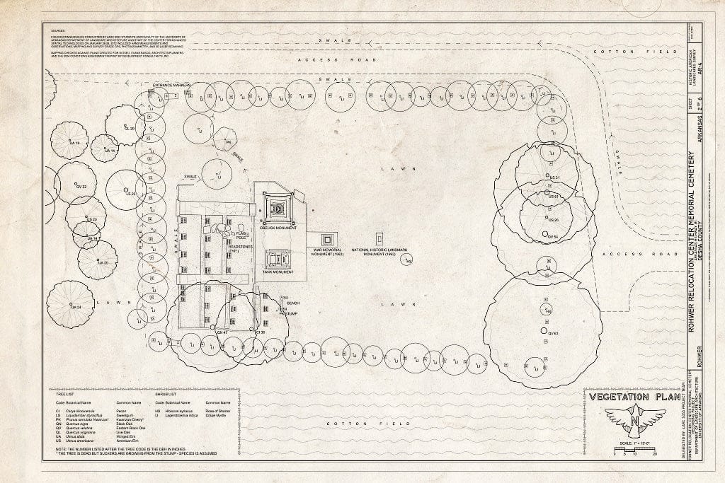 Blueprint Vegetation Plan - Rohwer Relocation Center Memorial Cemetery, Arkansas Highway #1, Rohwer, Desha County, AR