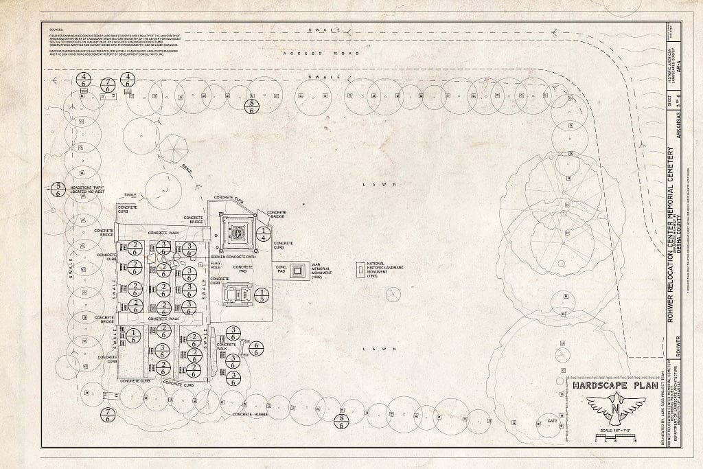 Blueprint Hardscape Plan - Rohwer Relocation Center Memorial Cemetery, Arkansas Highway #1, Rohwer, Desha County, AR