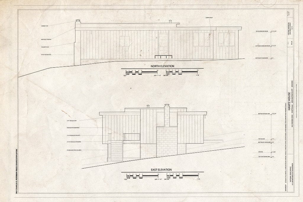 Blueprint North & East Elevations - Hantz House, 855 Fairview Drive, Fayetteville, Washington County, AR