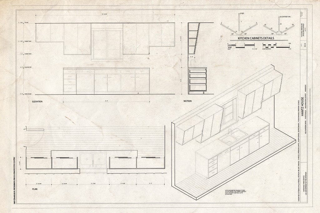 Blueprint Kitchen Cabinet Details - Hantz House, 855 Fairview Drive, Fayetteville, Washington County, AR