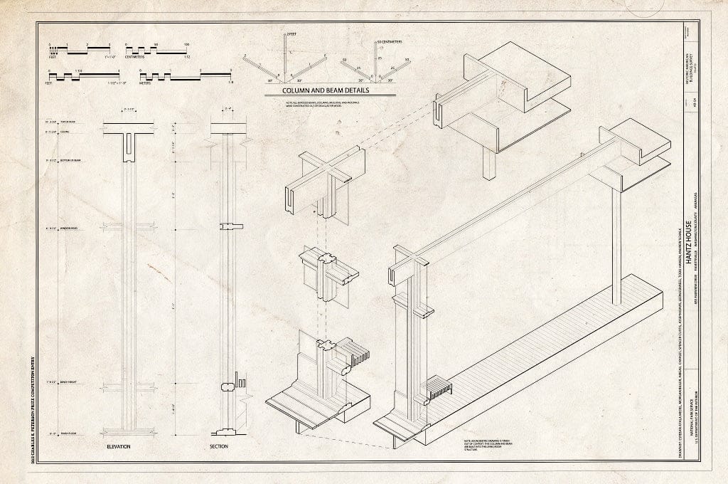 Blueprint Column and Beam Details - Hantz House, 855 Fairview Drive, Fayetteville, Washington County, AR