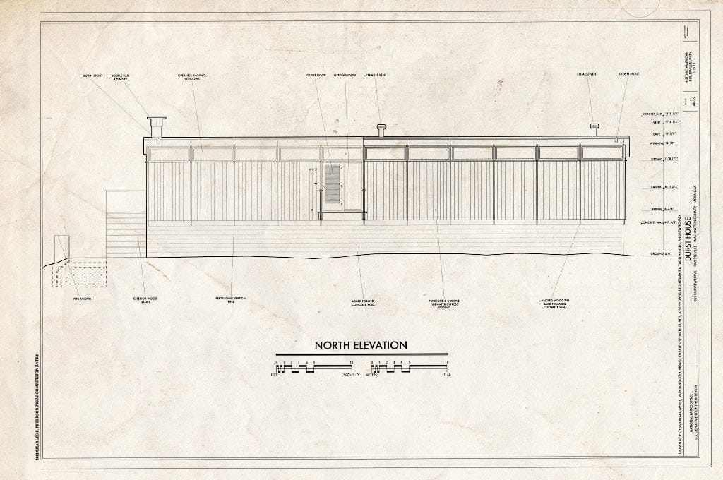 Blueprint North Elevation - Durst House, 857 Fairview Drive, Fayetteville, Washington County, AR