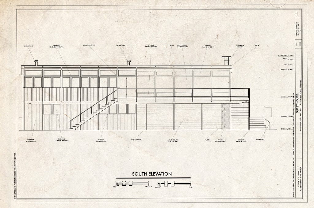 Blueprint South Elevation - Durst House, 857 Fairview Drive, Fayetteville, Washington County, AR