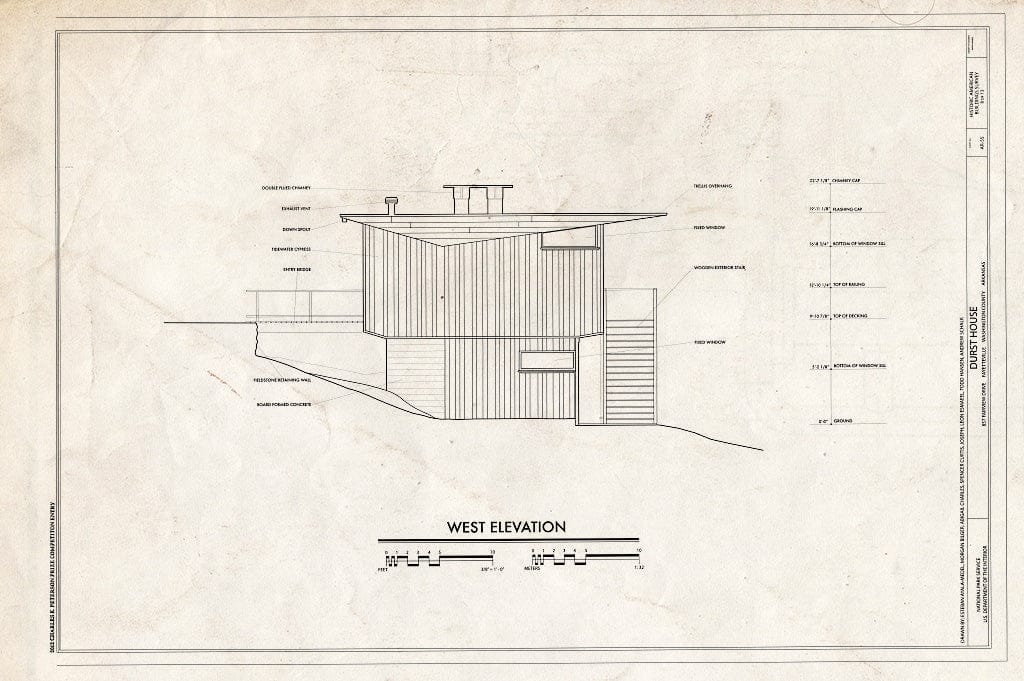 Blueprint West Elevation - Durst House, 857 Fairview Drive, Fayetteville, Washington County, AR