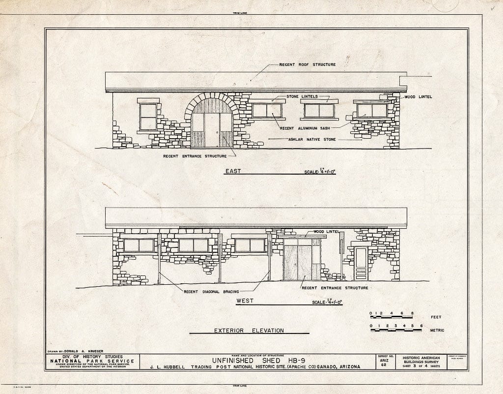 Blueprint HABS ARIZ,1-GANA,1D- (Sheet 3 of 4) - J. L. Hubbell Trading Post, Unfinished Shed, State Route 3 (Navajo Indian Reservation), Ganado, Apache County, AZ