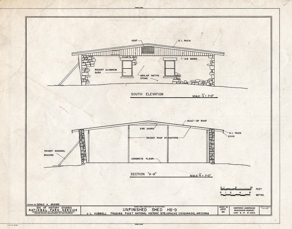 Blueprint HABS ARIZ,1-GANA,1D- (Sheet 4 of 4) - J. L. Hubbell Trading Post, Unfinished Shed, State Route 3 (Navajo Indian Reservation), Ganado, Apache County, AZ