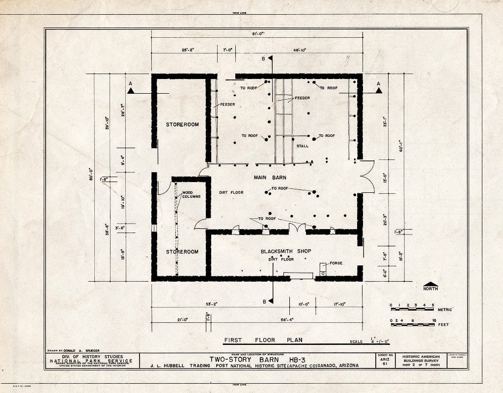 Blueprint HABS ARIZ,1-GANA,1C- (Sheet 2 of 7) - J. L. Hubbell Trading Post, Two-Story Barn, Navajo Indian Reservation, Near State Route 3, Ganado, Apache County, AZ