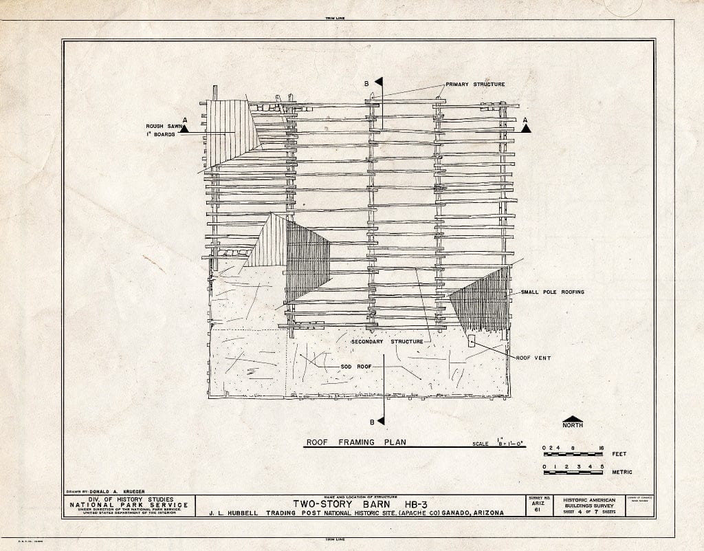 Blueprint HABS ARIZ,1-GANA,1C- (Sheet 4 of 7) - J. L. Hubbell Trading Post, Two-Story Barn, Navajo Indian Reservation, Near State Route 3, Ganado, Apache County, AZ