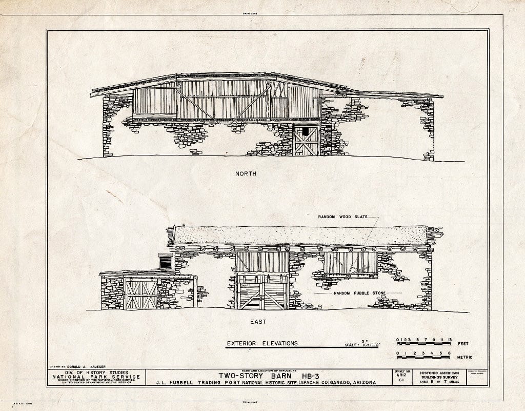Blueprint HABS ARIZ,1-GANA,1C- (Sheet 5 of 7) - J. L. Hubbell Trading Post, Two-Story Barn, Navajo Indian Reservation, Near State Route 3, Ganado, Apache County, AZ
