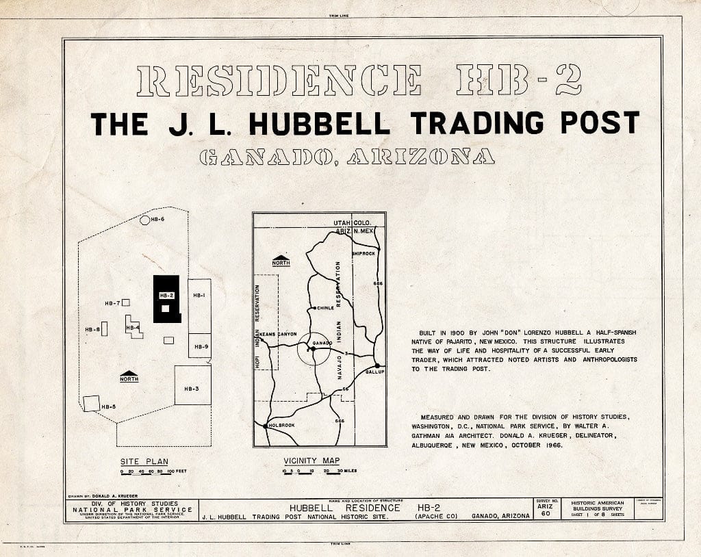 Blueprint HABS ARIZ,1-GANA,1B- (Sheet 1 of 8) - J. L. Hubbell Trading Post, House, State Route 3 (Navajo Indian Reservation), Ganado, Apache County, AZ
