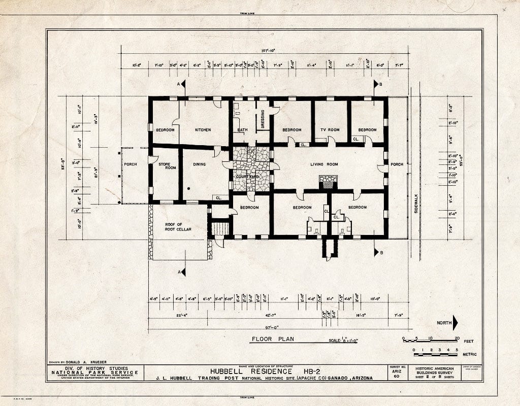 Blueprint HABS ARIZ,1-GANA,1B- (Sheet 2 of 8) - J. L. Hubbell Trading Post, House, State Route 3 (Navajo Indian Reservation), Ganado, Apache County, AZ