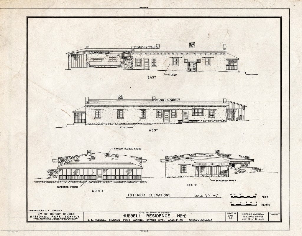 Blueprint HABS ARIZ,1-GANA,1B- (Sheet 3 of 8) - J. L. Hubbell Trading Post, House, State Route 3 (Navajo Indian Reservation), Ganado, Apache County, AZ