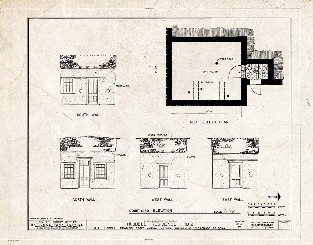 Blueprint HABS ARIZ,1-GANA,1B- (Sheet 4 of 8) - J. L. Hubbell Trading Post, House, State Route 3 (Navajo Indian Reservation), Ganado, Apache County, AZ