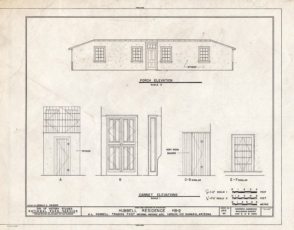 Blueprint HABS ARIZ,1-GANA,1B- (Sheet 5 of 8) - J. L. Hubbell Trading Post, House, State Route 3 (Navajo Indian Reservation), Ganado, Apache County, AZ