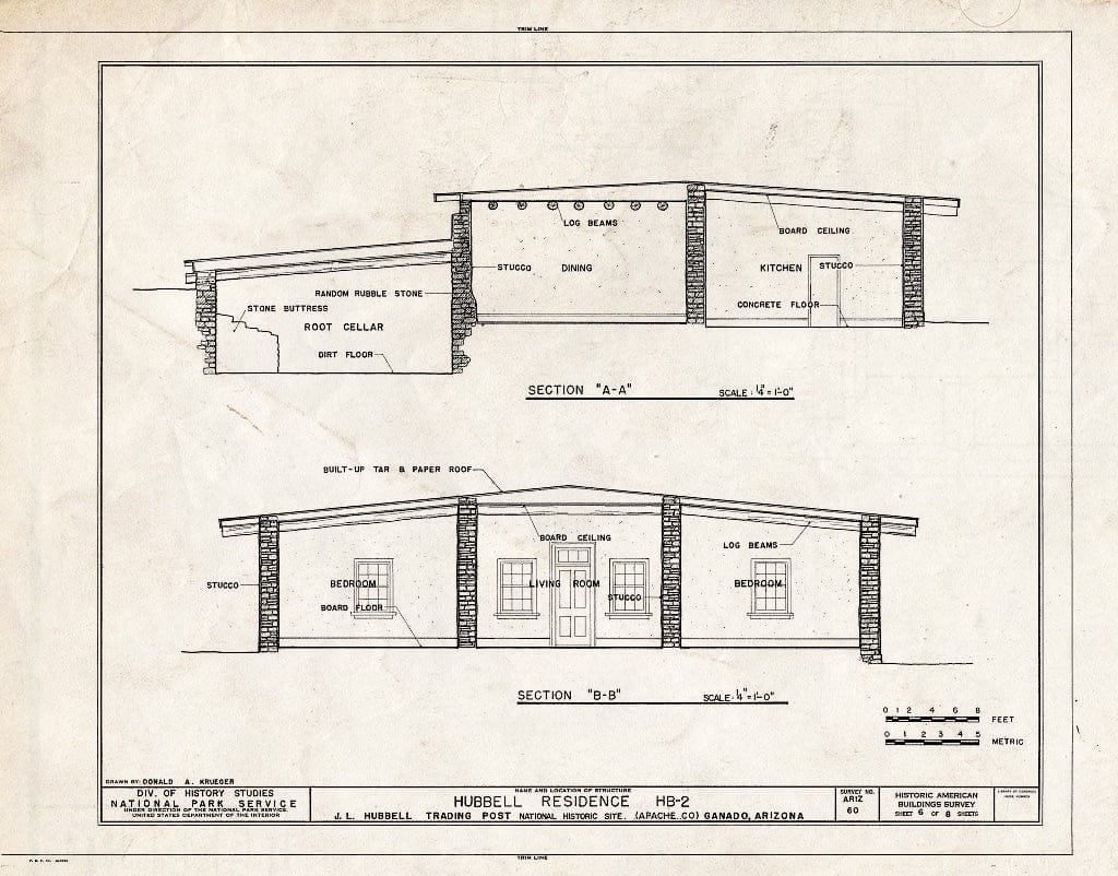 Blueprint HABS ARIZ,1-GANA,1B- (Sheet 6 of 8) - J. L. Hubbell Trading Post, House, State Route 3 (Navajo Indian Reservation), Ganado, Apache County, AZ