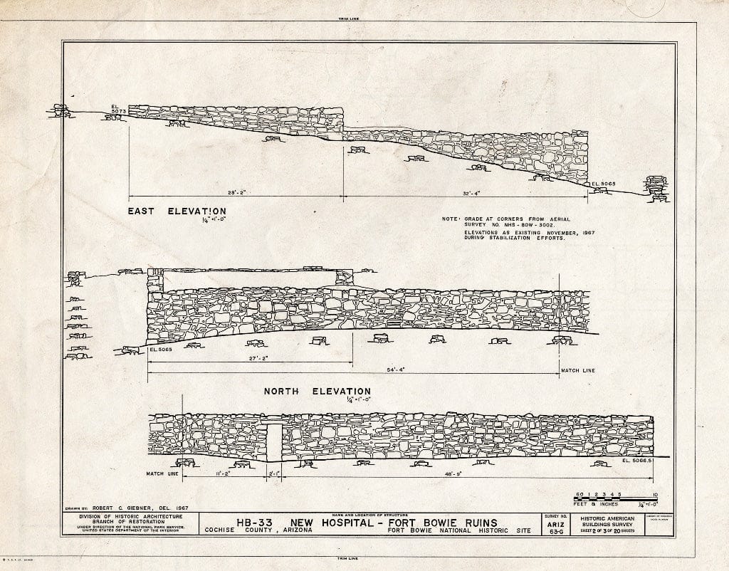 Blueprint HABS ARIZ,2-BOWIV,1I- (Sheet 2 of 3) - Fort Bowie, New Hospital, Bowie, Cochise County, AZ