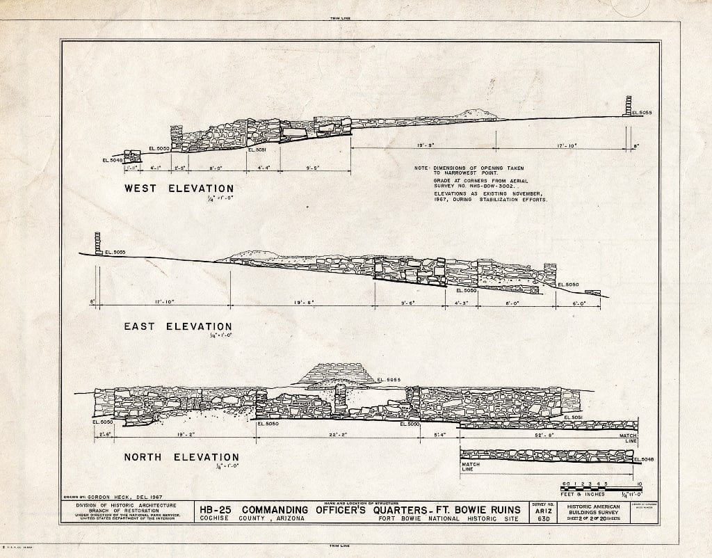 Blueprint HABS ARIZ,2-BOWI.V,1F- (Sheet 2 of 2) - Fort Bowie, Commanding Officer's Quarters, Bowie, Cochise County, AZ