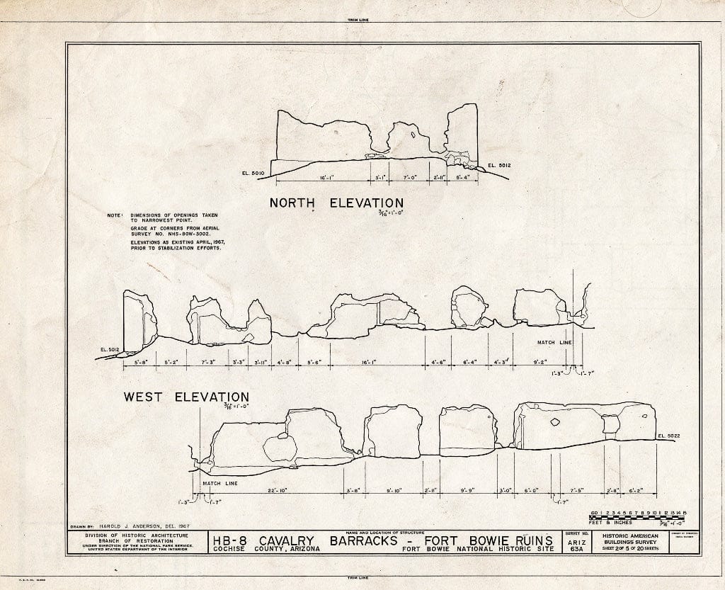 Blueprint HABS ARIZ,2-BOWI.V,1C- (Sheet 2 of 5) - Fort Bowie, Cavalry Barracks, Bowie, Cochise County, AZ