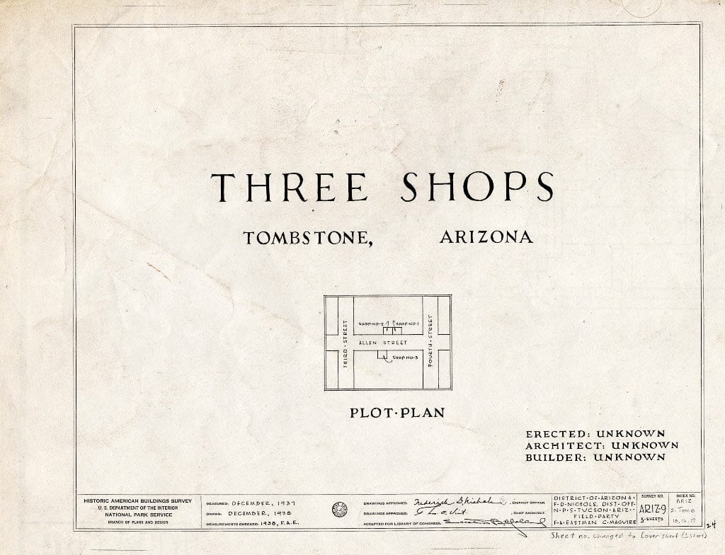 Blueprint HABS ARIZ,2-Tomb,17- (Sheet 0 of 1) - Shop No. 3, Tombstone, Cochise County, AZ