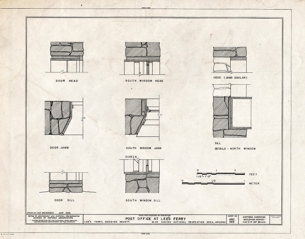 Blueprint HABS ARIZ,3-PAG.V,1B- (Sheet 3 of 3) - Lee's Ferry, Post Office, U.S. Route Alternate 89, Page, Coconino County, AZ