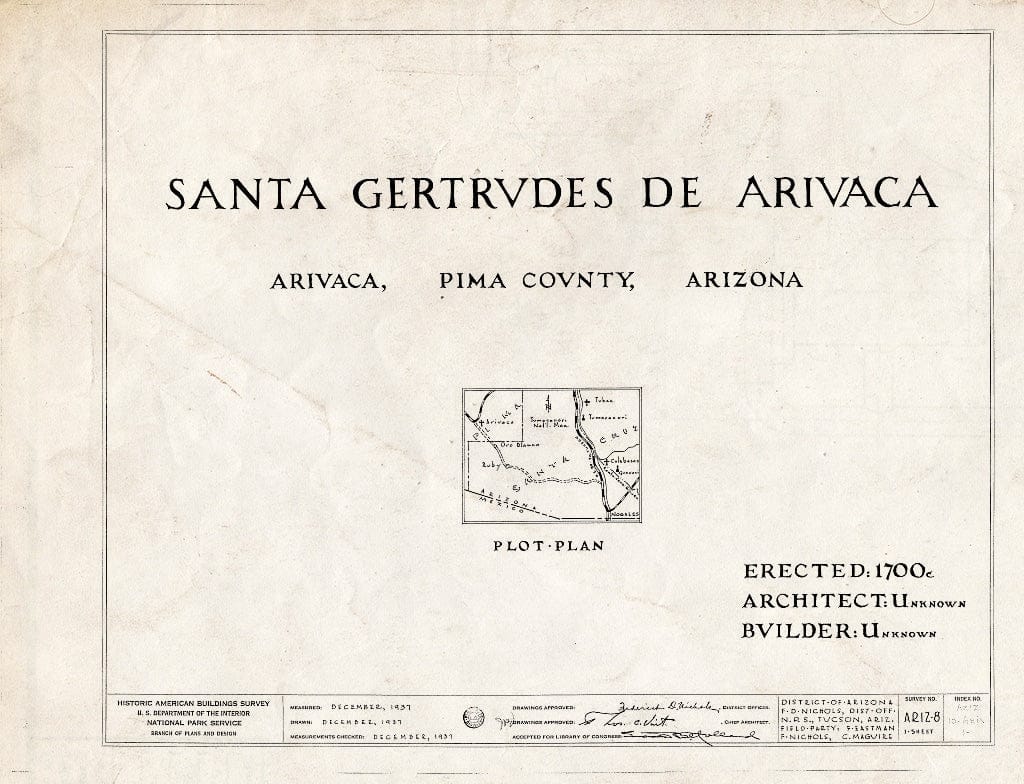 Blueprint HABS ARIZ,10-ARIV,1- (Sheet 0 of 1) - Santa Gertrudes de Arivaca, Arivaca, Pima County, AZ