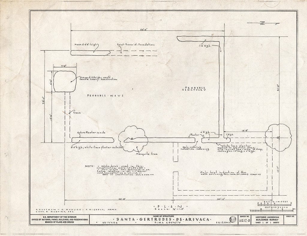 Blueprint HABS ARIZ,10-ARIV,1- (Sheet 1 of 1) - Santa Gertrudes de Arivaca, Arivaca, Pima County, AZ