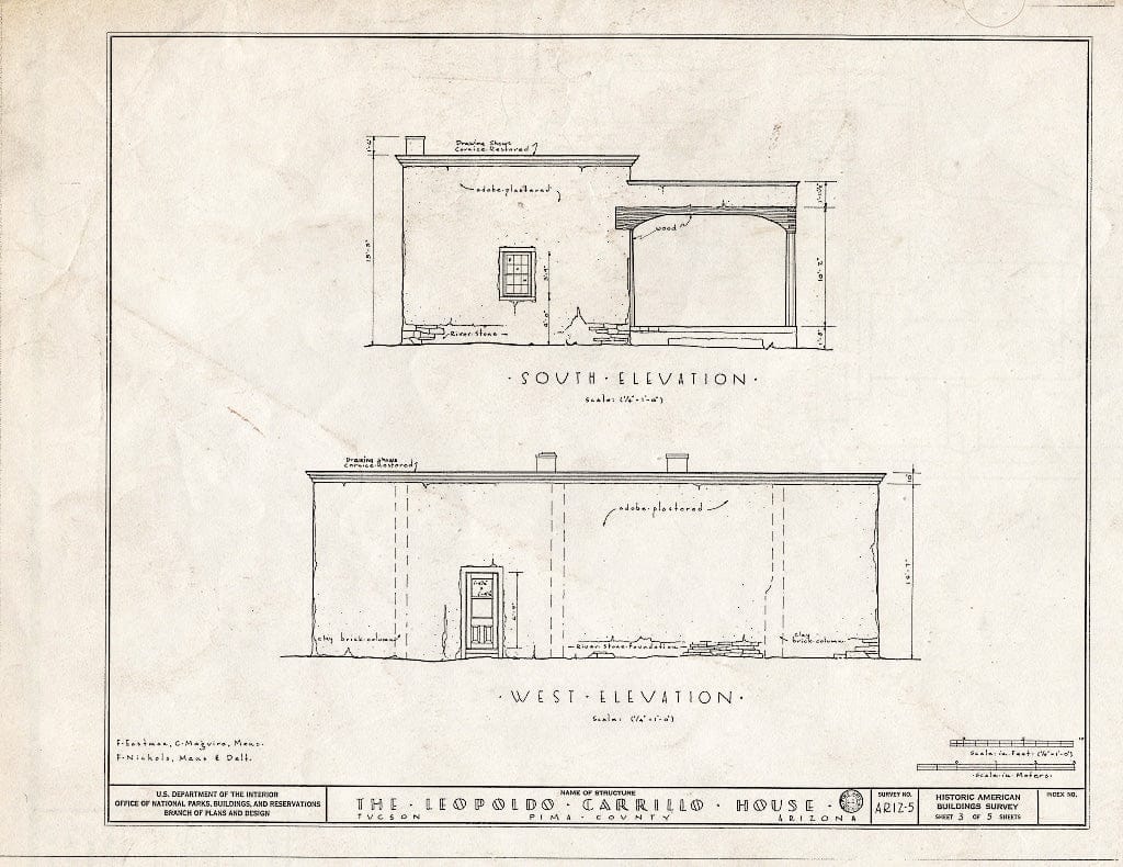 Blueprint HABS ARIZ,10-TUCSO,1- (Sheet 3 of 5) - Leopoldo Carrillo House, 1005 Mission Avenue, Tucson, Pima County, AZ