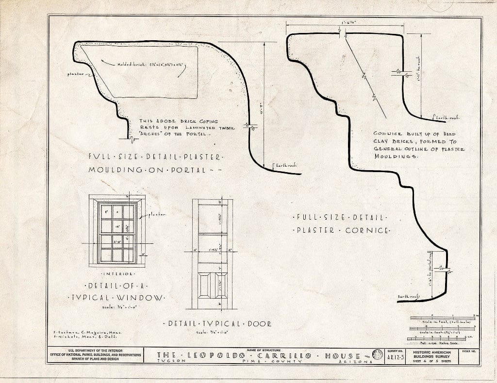 Blueprint HABS ARIZ,10-TUCSO,1- (Sheet 4 of 5) - Leopoldo Carrillo House, 1005 Mission Avenue, Tucson, Pima County, AZ