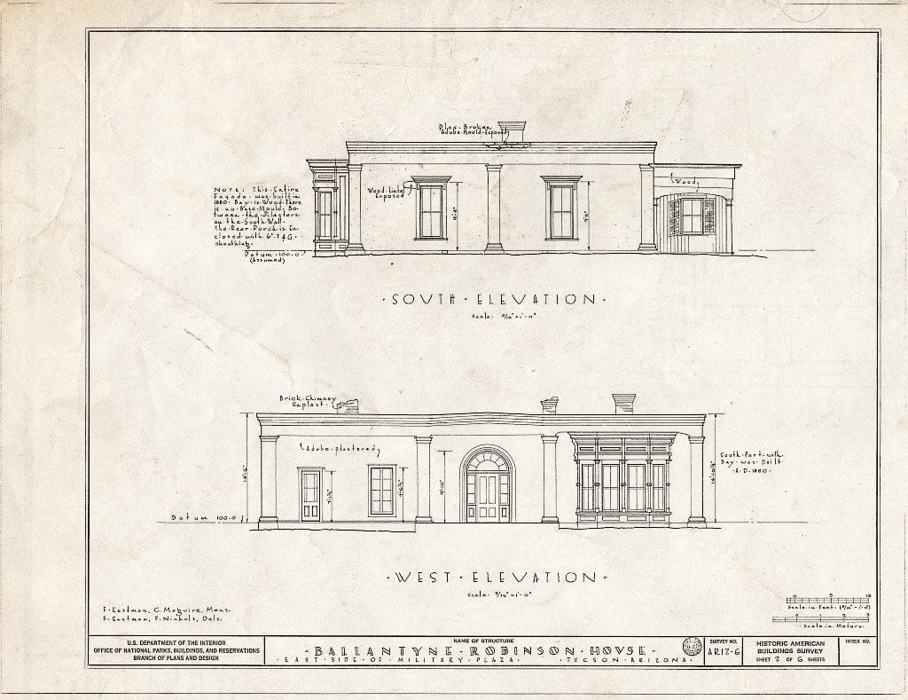 Blueprint HABS ARIZ,10-TUCSO,2- (Sheet 2 of 6) - Ballantyne Robinson House, Military Plaza (141 South Fifth Avenue), Tucson, Pima County, AZ