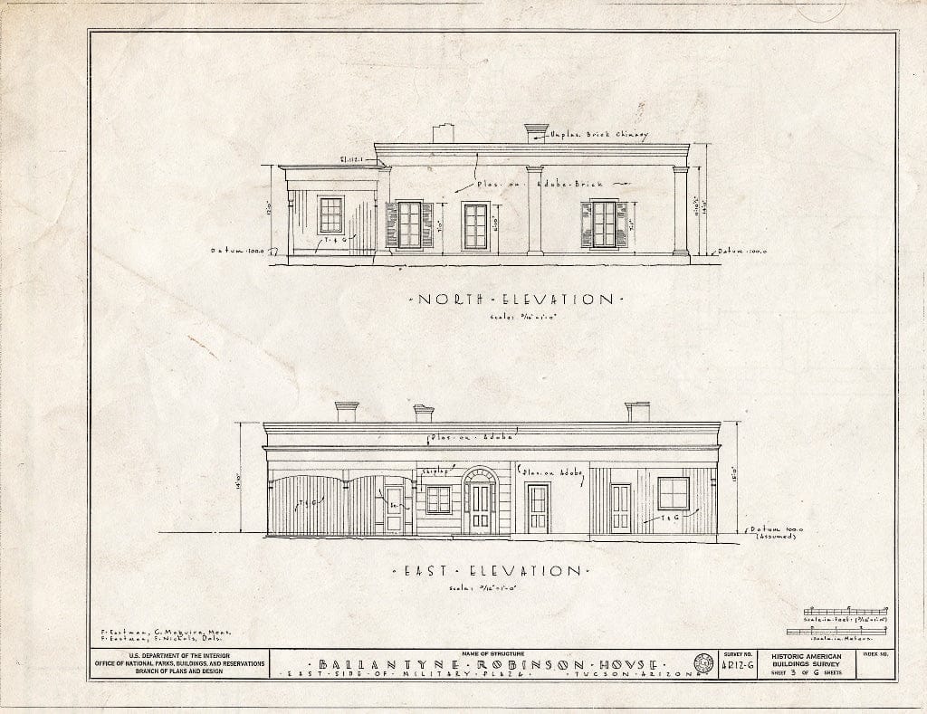 Blueprint HABS ARIZ,10-TUCSO,2- (Sheet 3 of 6) - Ballantyne Robinson House, Military Plaza (141 South Fifth Avenue), Tucson, Pima County, AZ