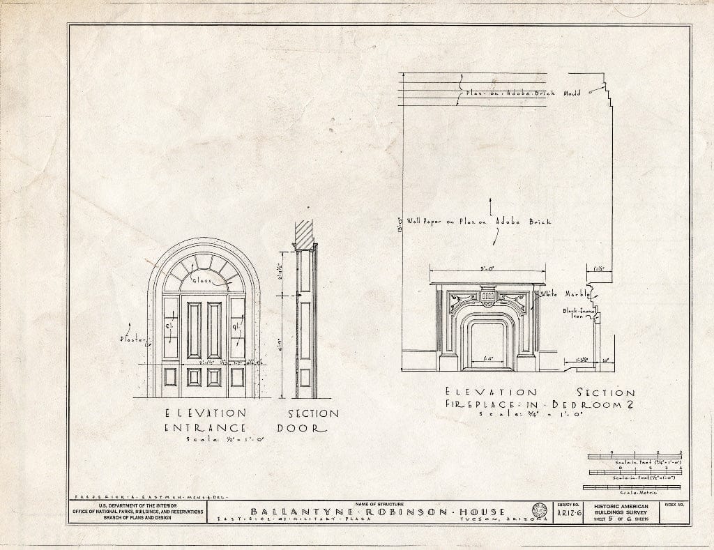Blueprint HABS ARIZ,10-TUCSO,2- (Sheet 5 of 6) - Ballantyne Robinson House, Military Plaza (141 South Fifth Avenue), Tucson, Pima County, AZ