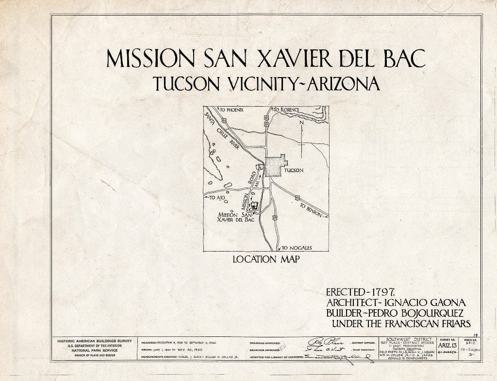 Blueprint HABS ARIZ,10-TUCSO.V,3- (Sheet 0 of 41) - San Xavier del Bac Mission, Mission Road, Tucson, Pima County, AZ
