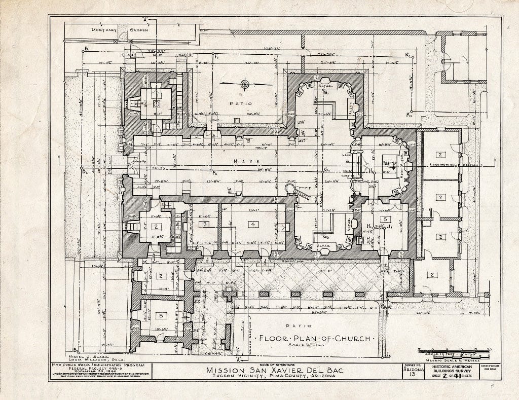 Blueprint HABS ARIZ,10-TUCSO.V,3- (Sheet 2 of 41) - San Xavier del Bac Mission, Mission Road, Tucson, Pima County, AZ