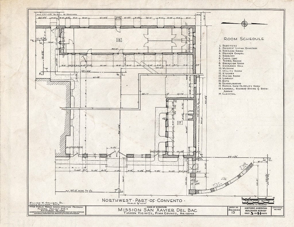 Blueprint HABS ARIZ,10-TUCSO.V,3- (Sheet 5 of 41) - San Xavier del Bac Mission, Mission Road, Tucson, Pima County, AZ