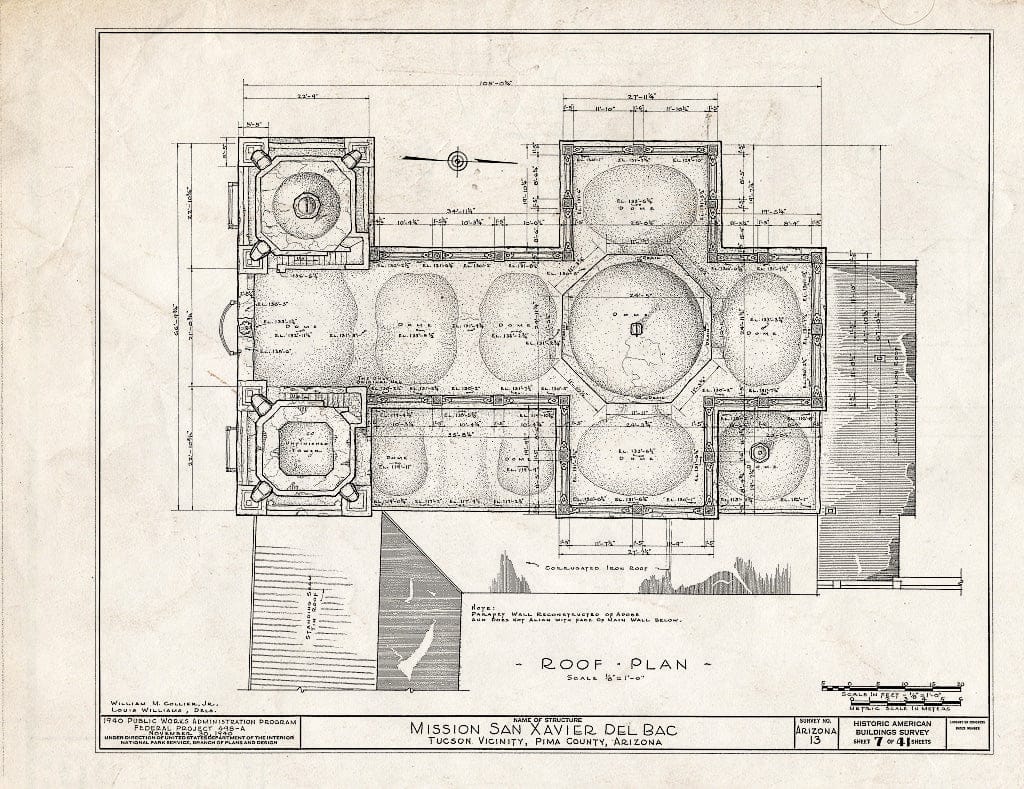 Blueprint HABS ARIZ,10-TUCSO.V,3- (Sheet 7 of 41) - San Xavier del Bac Mission, Mission Road, Tucson, Pima County, AZ