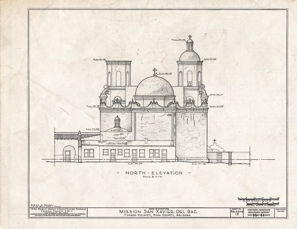 Blueprint HABS ARIZ,10-TUCSO.V,3- (Sheet 10 of 41) - San Xavier del Bac Mission, Mission Road, Tucson, Pima County, AZ