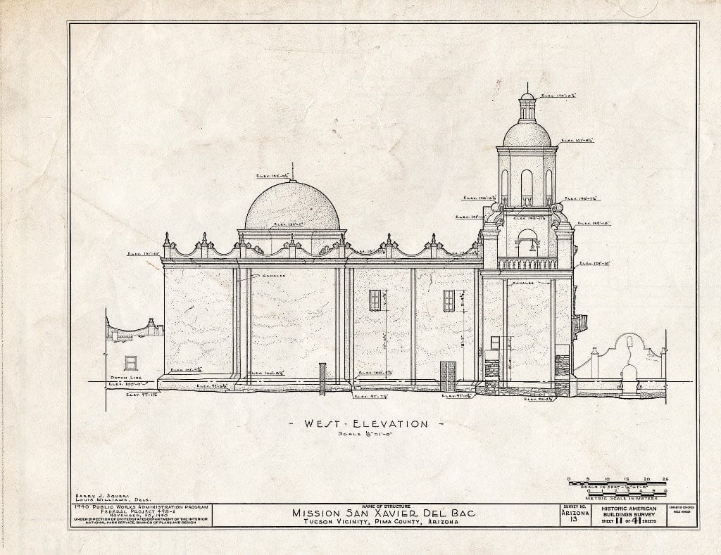 Blueprint HABS ARIZ,10-TUCSO.V,3- (Sheet 11 of 41) - San Xavier del Bac Mission, Mission Road, Tucson, Pima County, AZ
