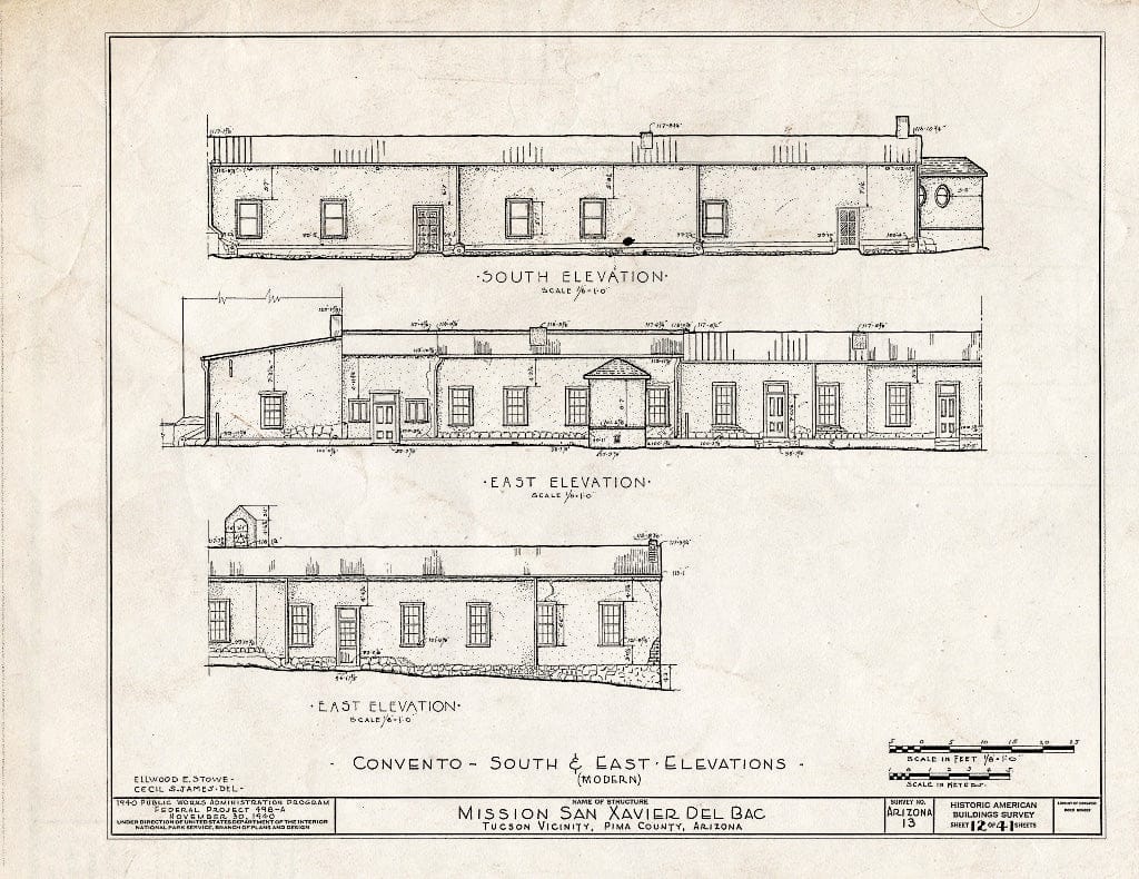Blueprint HABS ARIZ,10-TUCSO.V,3- (Sheet 12 of 41) - San Xavier del Bac Mission, Mission Road, Tucson, Pima County, AZ