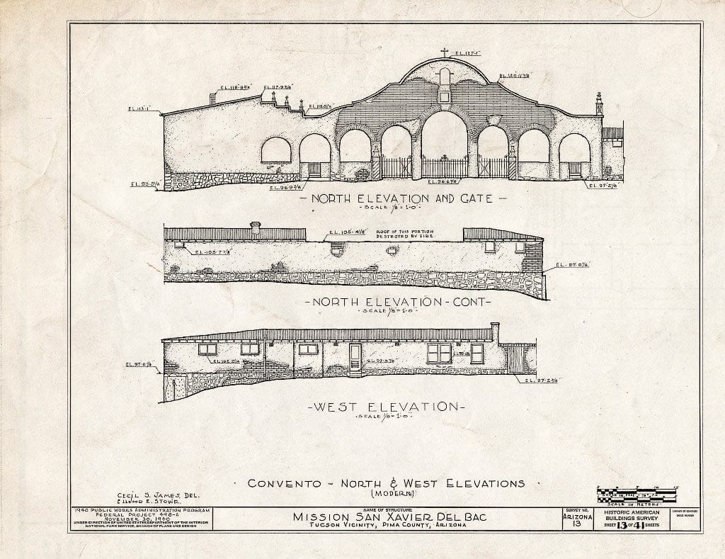Blueprint HABS ARIZ,10-TUCSO.V,3- (Sheet 13 of 41) - San Xavier del Bac Mission, Mission Road, Tucson, Pima County, AZ