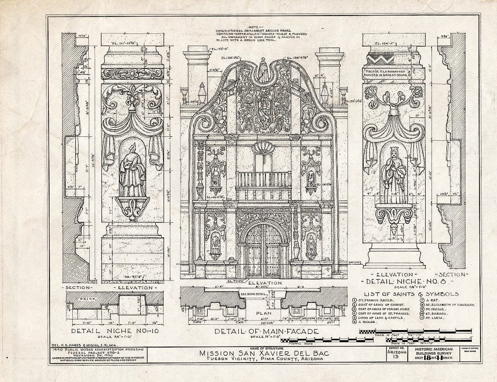 Blueprint HABS ARIZ,10-TUCSO.V,3- (Sheet 18 of 41) - San Xavier del Bac Mission, Mission Road, Tucson, Pima County, AZ
