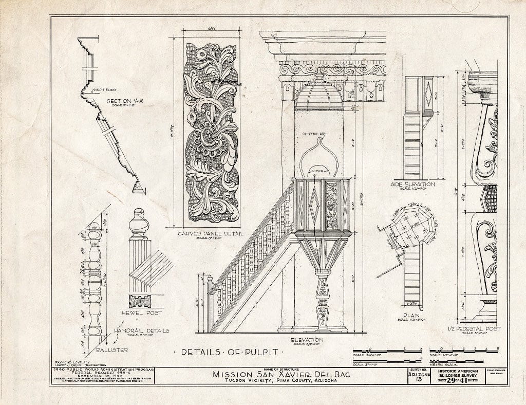 Blueprint HABS ARIZ,10-TUCSO.V,3- (Sheet 29 of 41) - San Xavier del Bac Mission, Mission Road, Tucson, Pima County, AZ