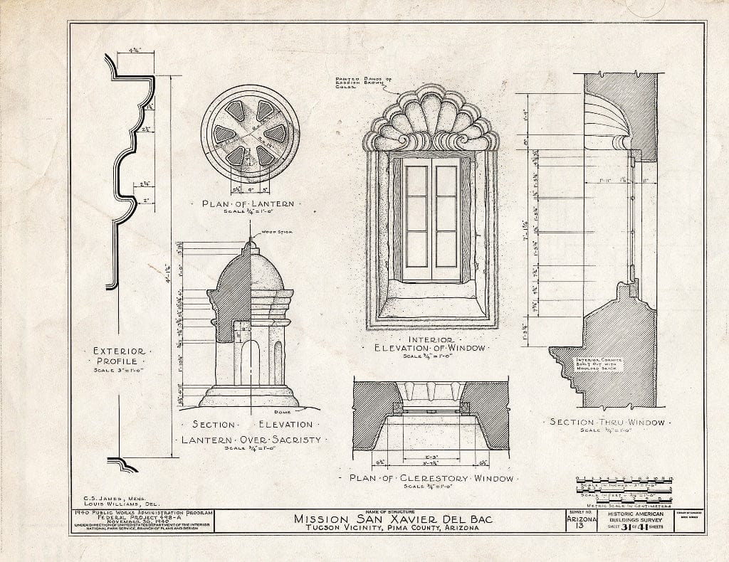 Blueprint HABS ARIZ,10-TUCSO.V,3- (Sheet 31 of 41) - San Xavier del Bac Mission, Mission Road, Tucson, Pima County, AZ
