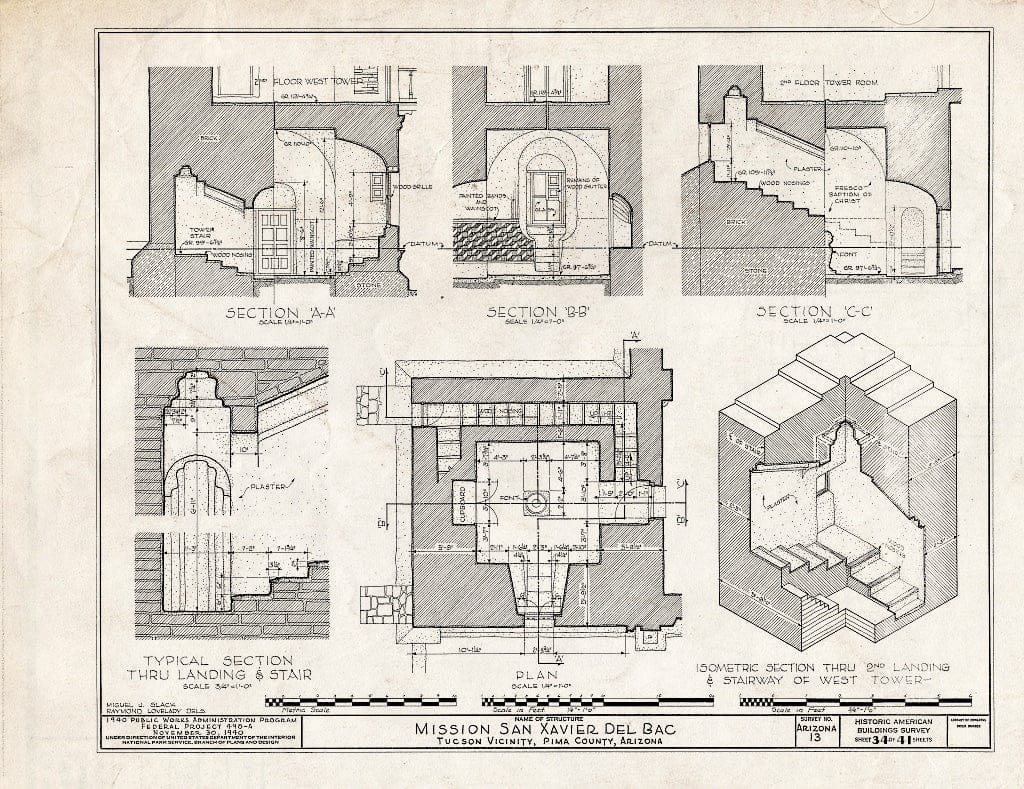 Blueprint HABS ARIZ,10-TUCSO.V,3- (Sheet 34 of 41) - San Xavier del Bac Mission, Mission Road, Tucson, Pima County, AZ