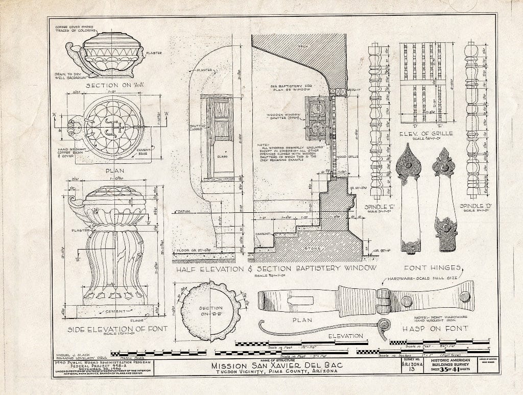 Blueprint HABS ARIZ,10-TUCSO.V,3- (Sheet 35 of 41) - San Xavier del Bac Mission, Mission Road, Tucson, Pima County, AZ