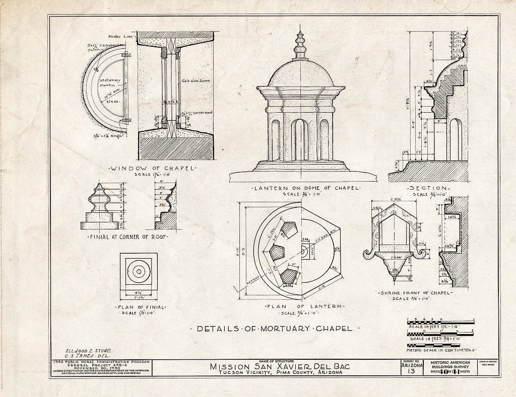 Blueprint HABS ARIZ,10-TUCSO.V,3- (Sheet 40 of 41) - San Xavier del Bac Mission, Mission Road, Tucson, Pima County, AZ